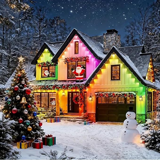 Permanent Outdoor Lights RGB Smart IC 100FT/50LEDs Decor IP68 Waterproof Music Sync Eaves Lights with Remote&APP Control Suitable for Holiday Decoration Christmas Garden Party Decor Deck