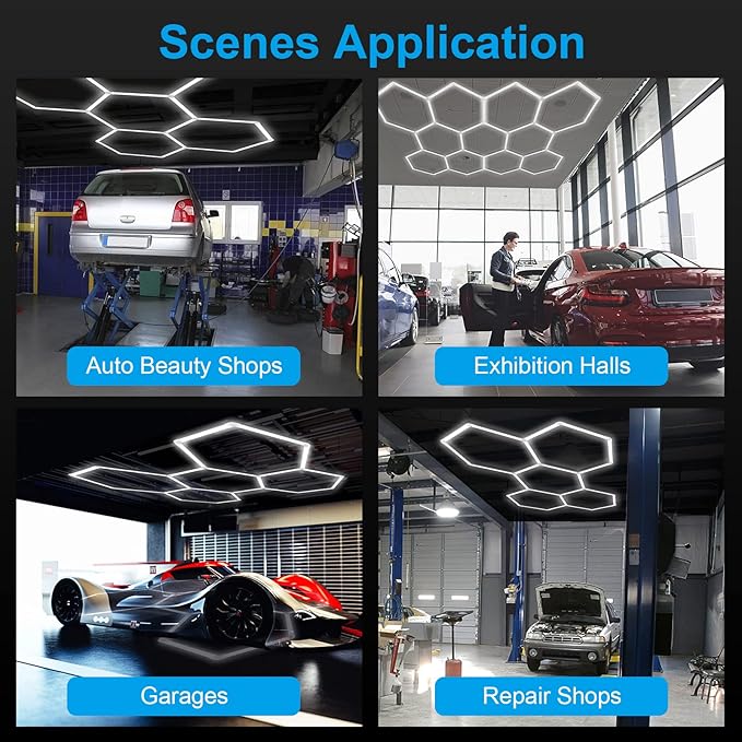 Hexagon 5 Grid Hex Garage Lights: 25 Packs Super Bright Honeycomb LED Light, Cool White 6500K for Car Detailing, Workshop, Basement, Gym, Barber