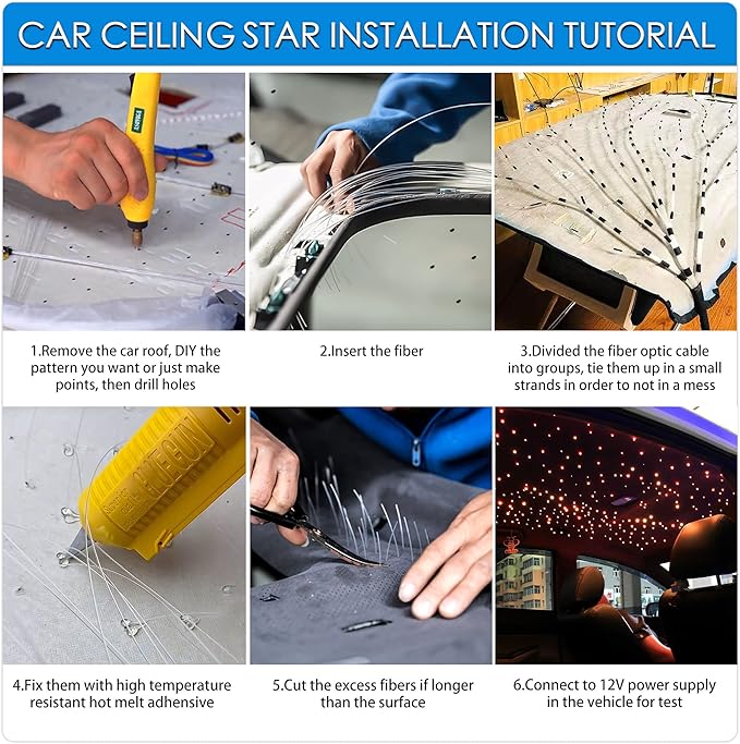 ATOKEE 10W Starlight Headliner Kit 550pcs 0.03in 13.1ft, Twinkle Fiber Optic Star Lights for Car Use with APP/Remote Control
