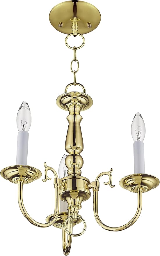 Livex Lighting 5013-02 Williamsburgh 3 Light POLISHED BRASS Hanging Lantern / Flush Mount Mini Chandelier.