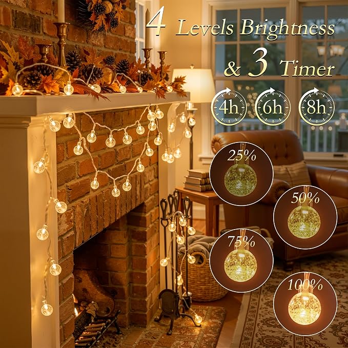 Globe String Lights, 50FT 100 LED USB Fairy Lights, 11 Modes 2-in-1 Warm White & Multicolor Changing, IP44 Waterproof Indoor Outdoor Crystal Ball Lights for Bedroom Garden Party Decor
