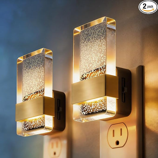 DORESshop LED Night Lights Plug Into Wall [2 Pack], 0-100LM Dimmable Nightlight, Bubble Decorative Night Light with Dusk-to-Dawn Sensor, Wall Sconce-Style Design Nightlights for Bathroom, Hallway,Gift