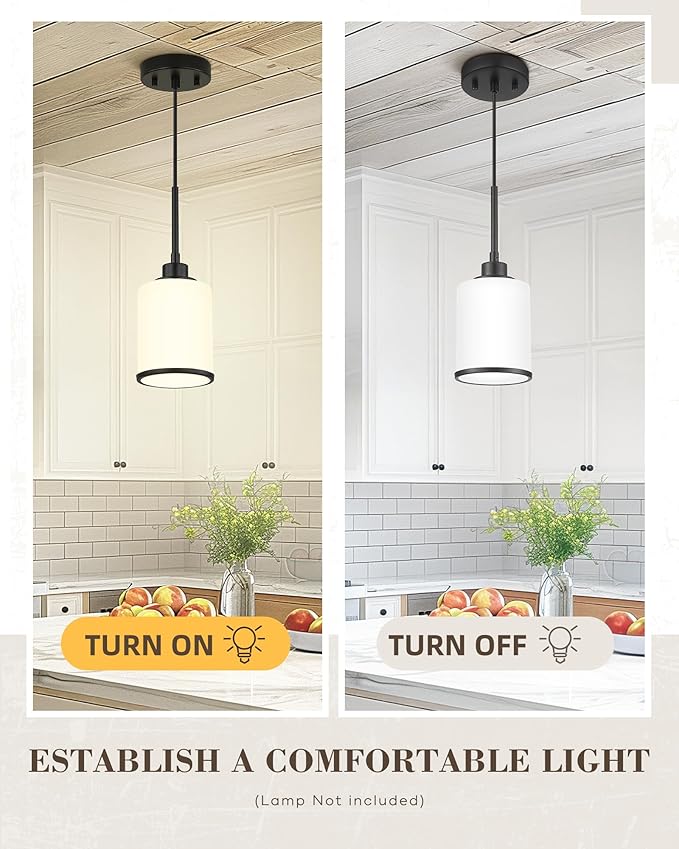 Beionxii Pendant Lights Kitchen Island, Modern Kitchen Pendant Lighting Over Island with Milk Glass, Matte Black Pendant Light Fixtures for Sink, Dining Room, Entryway, BX-PL02MB