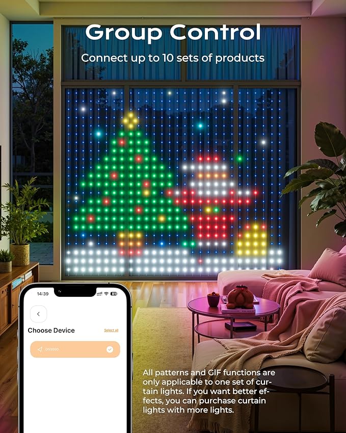 1040 LEDs Smart Curtain Lights with DIY GIF, 9.8x6.6ft Color Changing Christmas Wall Lights with APP, IP65 Waterproof String Fairy Lights for Indoor Outdoor Bedroom Window Garage
