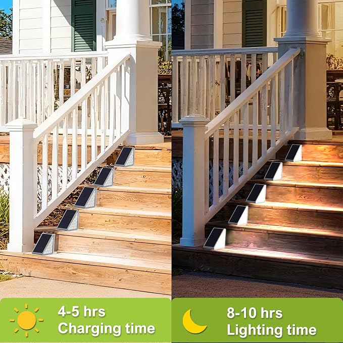 DAMINY Solar Step Light for Outside,2CCT(Warm & Cool),2 Lighting Modes, Stair Light Outdoor Waterproof IP65,Solar Deck Light for Steps,Stairs,Deck,Yard,Patio,Porch and Front Door,6 Pack