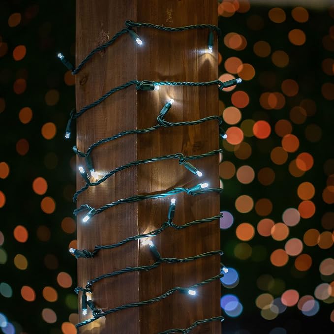 Novelty Lights 35 Light LED Christmas Mini Light Set, Outdoor Curtain Wreath Craft Bottle String Lights, Pure White, Non-Connectable, Green Wire, 13.5 Feet…