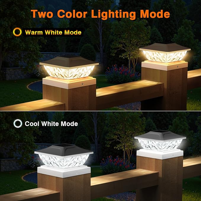 8 Pack Solar Post Cap Lights, 2 Modes Bright Solar Post Lights Outdoor Waterproof Fence Post Cap Lights, Outdoor Post Lights Solar Powered Deck Light for 4x4 4.5x4.5 5x5 Posts for Garden Decor