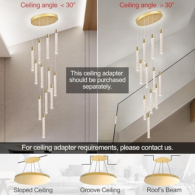 12-Light High Ceiling Chandeliers Modern Black Crystal Chandeliers for Entryway Long Spiral LED Dimmable Chandelier Flush Mount Ceiling Staircase Foyer Living Room Ceilings Light Fixture