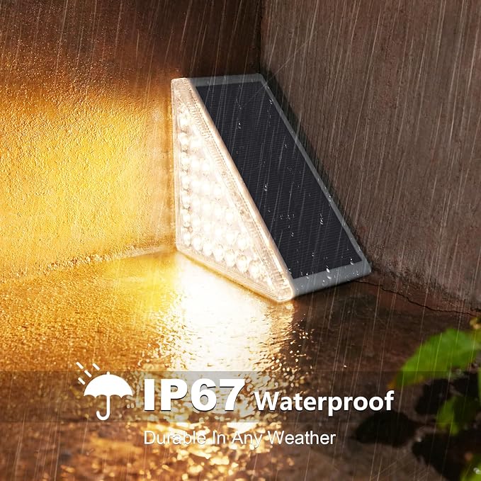 VOLISUN Solar Step Lights for Outside 6 Pack, Solar Stair Lights Outdoor Waterproof IP67,28 LED,1200 mAH Outdoor Step Light,Outdoor Decor for Garden Stair, Deck, Front Step, Front Porch,and Patio
