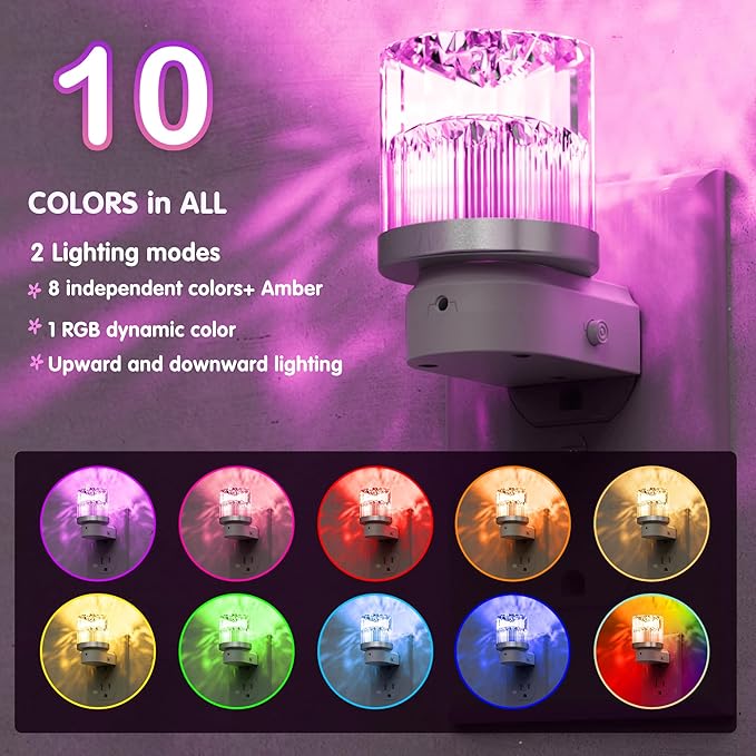 L LOHAS LED Night Light, Night Lights Plug into Wall with 10 Color Change RBG Nightlight Plug in Wall, Built in Dusk to Dawn Sensor for Hallway, Bathroom, Rooms
