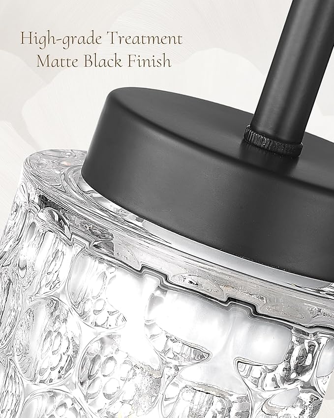 FEMILA 4.3" Pendant Lights Kitchen Island, Hammered Glass Hanging Light Fixture, Matte Black Finish, 4FY86MIL BK