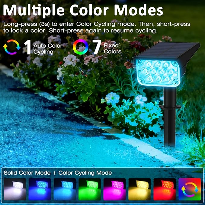 T-SUNUS Solar Spotlights Outdoor Waterproof IP65, 10 LED RGB Color Changing Landscape Lights, 7 Modes with Auto On/Off, Solar Uplights for Garden Yard Pathway Patio Christmas Halloween Decor, 6 Pack