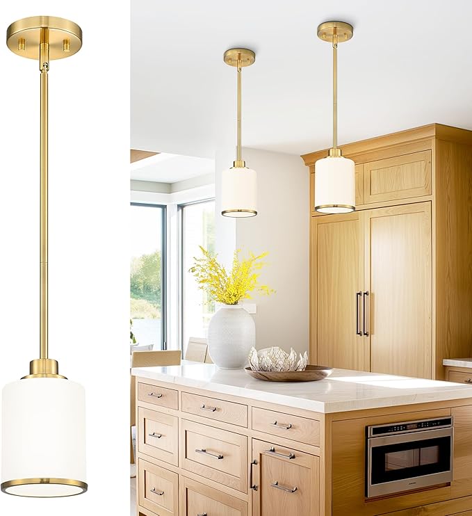 Beionxii Brushed Gold Pendant Lights Kitchen Island, Modern Kitchen Pendant Lighting Over Island, Hanging Lights with Clear Glass for Sink, Dining Room, Entryway, BX-PL02BG