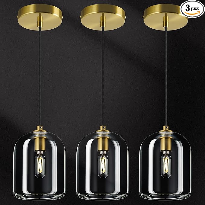 Modern Gold Pendant Lights Kitchen Island Ceiling Chandelier Indoor Crystal Hanging Light Fixtures for Dining Room Kitchen Living Room Bedroom（3Pack）