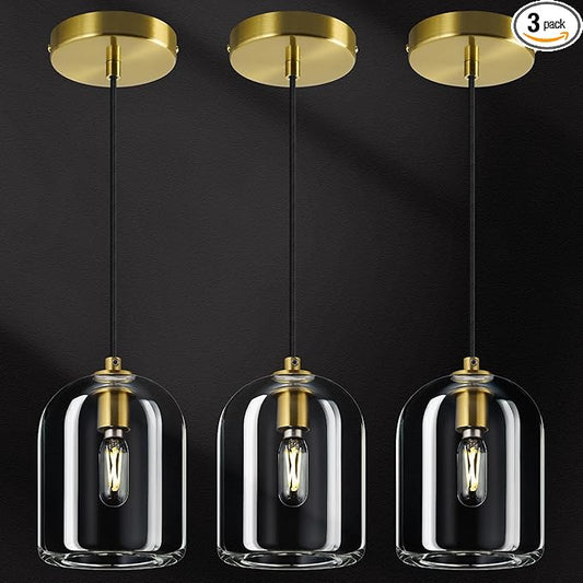 Modern Gold Pendant Lights Kitchen Island Ceiling Chandelier Indoor Crystal Hanging Light Fixtures for Dining Room Kitchen Living Room Bedroom（3Pack）