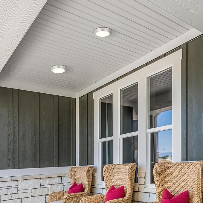 Westinghouse 6134200 Makira Traditional One-Light, 7.5 Inch 16 Watt Dimmable LED Indoor/Outdoor Selectable Surface Mount Fixture, Brushed Nickel Finish, Frosted Acrylic Shade