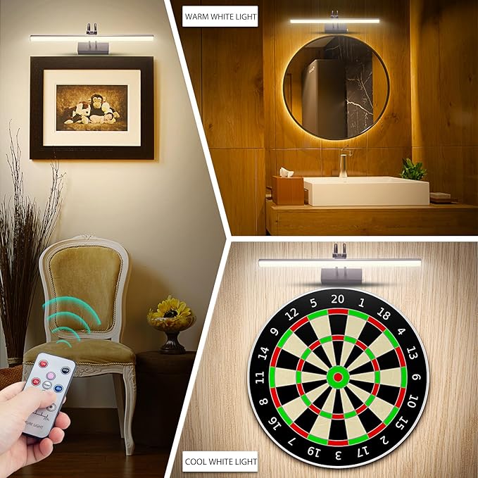 RAIFOOLLY Picture Light, Picture Lights for Wall Cordless, 13inch Picture Lights with Timer and Dimmable, 5000mAh Battery Wall Lights for Display Gallery Painting Art Frame Portrait - Black