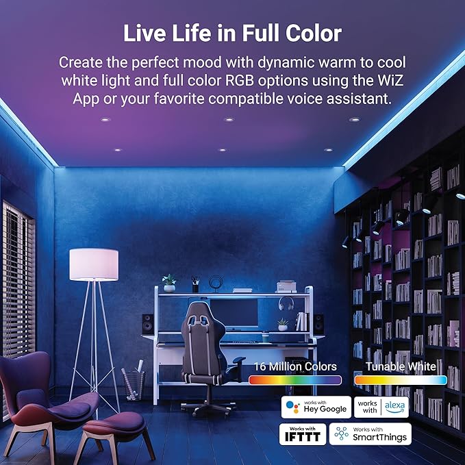 HALO 4” Smart Wi-Fi Slim Canless Recessed LED Downlight Powered by WiZ Pro, Dimmable Full Color with Smart Home Integration - HLB4069WZRGBWMWR