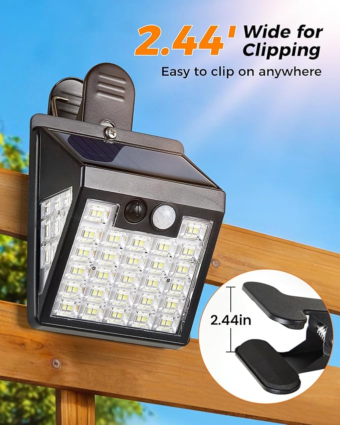 Clip On Solar Lights Outdoor,Motion Sensor Outdoor Lights, 72LEDs 600LM Clip on Solar Fence Lights Outdoor Waterproof LED,Solar Lights for Wall Fence,Deck, Gutter,Camping(1, Black)