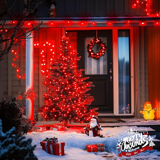 JMEXSUSS 150 LED Red Christmas Lights Indoor Outdoor Waterproof, Connectable 59 Ft Red String Lights Plug in, 8 Modes Twinkle Fairy Light for Bedroom Patio Party Tree Holiday Decor
