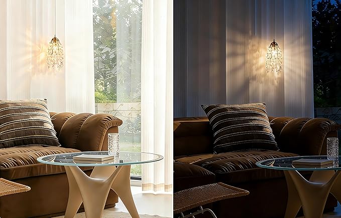 Surpars House Elegant Mini Chandelier Plug in Crystal Pendant Light,Golden (Plug in Style C)
