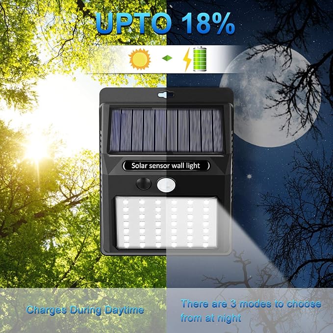 SEZAC Solar Lights Outdoor,3 Modes Motion Sensor Security Light Wall Light | 3 Modes, Motion Sensor, Waterproof, For Garden Fence Patio Garage