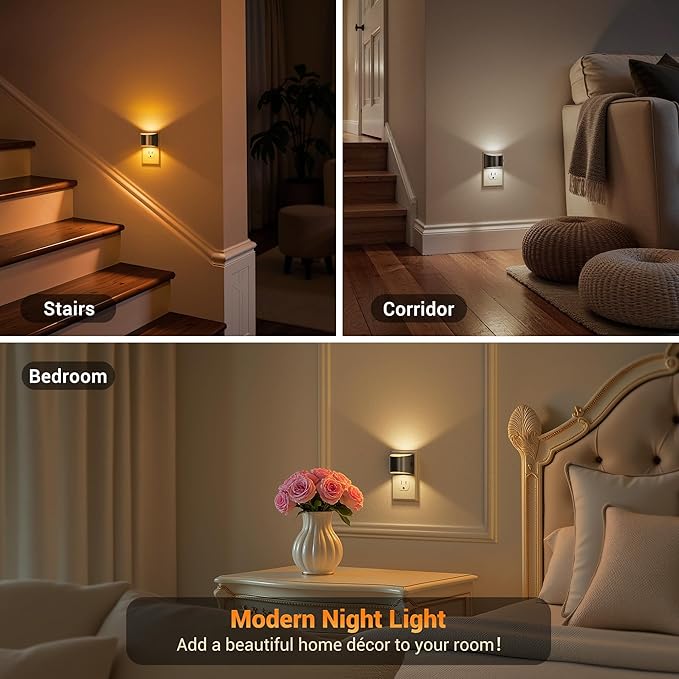 JandCase LED Night Lights Plug into Wall 2 Pack, Automatic Night Light with Dusk to Dawn Sensor, 0-100LM, 3000K/4000k/5000K Adjustable Nightlight for Kids Bedroom Hallway Kitchen