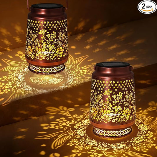2 Pack Hummingbird Solar Lanterns Outdoor Waterproof, Garden Decor Birthday Gifts for Women Mom Grandma Sister, Metal Hanging Solar Lights Outside Decorative for Backyard Patio Lawn Pathway Landscape