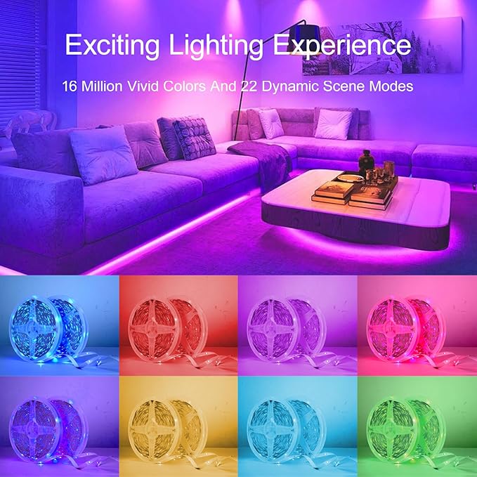 HBOWMDJIA 150 FT LED Strip Lights for Bedroom (2 Rolls 75 FT) with Remote and Application Controlled Smart LED Lights, Music Synchronized RGB Color Changing Light, Suitable for Room Party Decoration