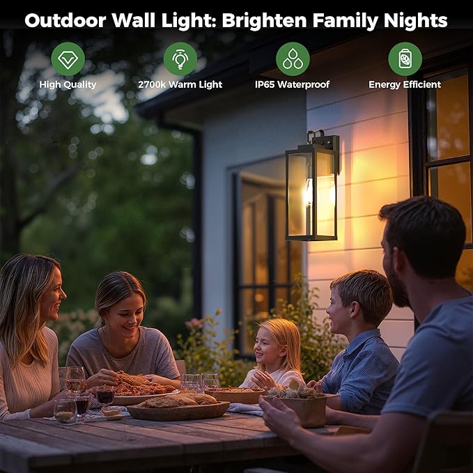 DORESshop 2-Pack Dusk to Dawn Large Outdoor Wall Lights 16 Inch, IP65 Waterproof Anti-Rust Exterior Wall Sconces, Matte Black Outdoor Light Fixtures with Clear Glass, ETL Listed for Porch Garage