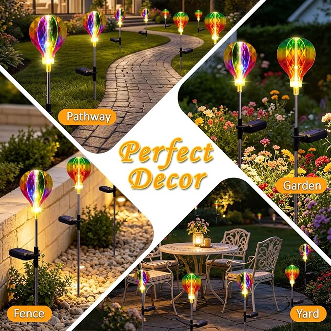 Solar Garden Lights Outdoor Decor, 2 Pack Solar Lights Outdoor Decorative Waterproof with Unique 3D-Cut Design, Garden Stake Light for Yard Patio Pathway Lawn Decorations, Gifts for Mom Women