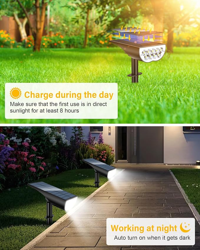 Solar Spot Lights Outdoor Waterproof, 3 Lighting Modes Solar Spotlights, Dusk to Dawn Spot Light for Yard Pathway Landscape Driveway, Warm White, 6 Pack