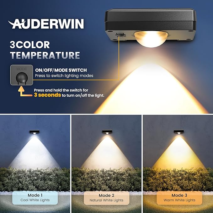 AUDERWIN Solar Fence Lights Outdoor Waterproof 20 Packs, Fence Lights Solar Powered, 3 Lighting Modes LED Lens Light for Wall, Backyard, Deck, Patio, Step, Stair, Porch, Pool Decor