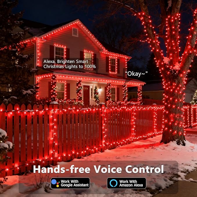 Brizled Smart Red Valentine String Lights/Green St. Patrick's Day Lights, 66FT 200 LED Color Changing Christmas Tree Lights WiFi App & Voice Control, Dimmable Music Sync for Indoor Outdoor Xmas Party