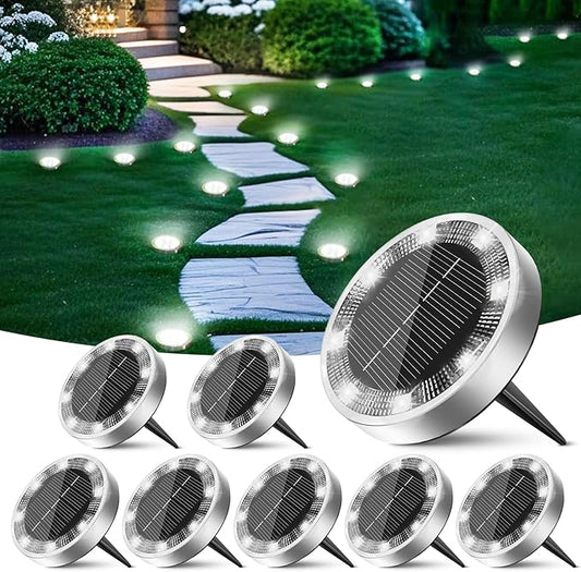 Peasur Solar Lights Outdoor Waterproof, 8 Pack Solar Powered Ground Lights Outdoor, IP68 Waterproof, Anti-Rust, Solar Garden Lights Landscape Lighting for Pathway Yard Lawn Walkway Driveway,Cool White