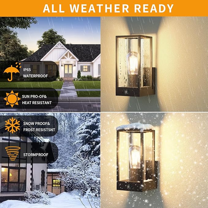 Outdoor Wall Light, Dusk to Dawn Sensor Aluminum Rustproof & Weatherproof Outside Light, Modern Wall Light for Garage, Garden, Patio (Black)