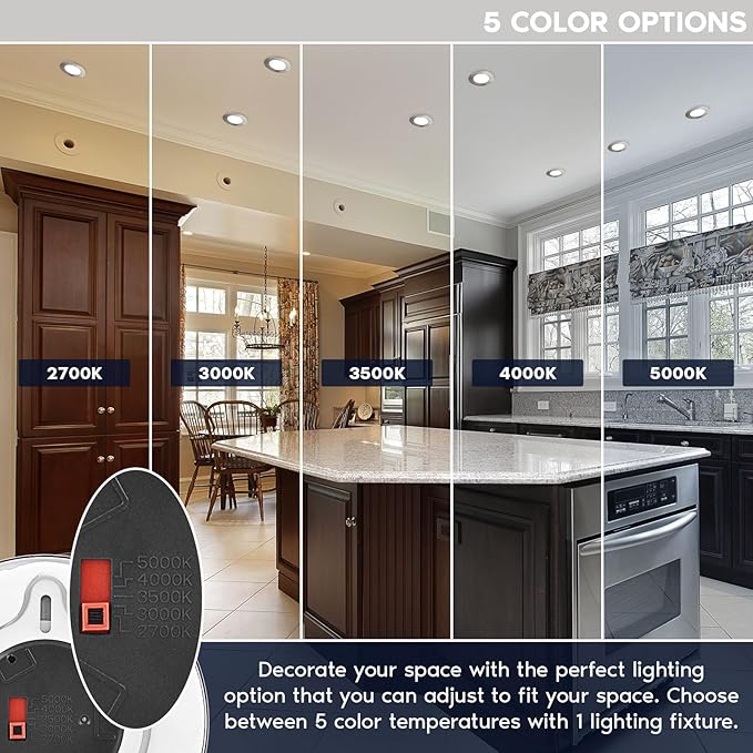 LUXRITE 3-4 Inch LED Flush Mount & Recessed Light, 7.5W, 5CCT 2700K-5000K, 650LM, Magnetic Trim, Dimmable Ceiling Can Light, Install to J-Box or 4 Inch Housing, Wet Rated, UL Listed, Brushed Nickel