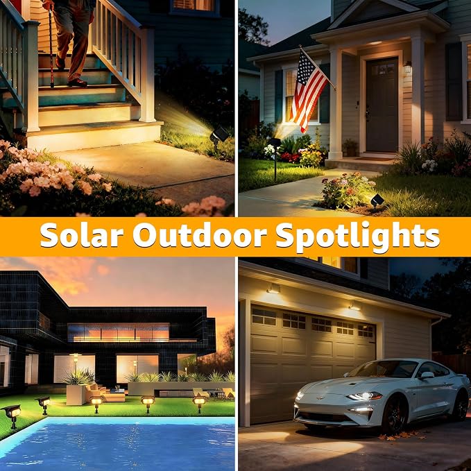 Ollny Solar Lights Outdoor Waterproof IP65, 360° Rotation Solar Spot Lights Outdoor, Long Last 2 Lighting Modes Solar Powered Garden Yard Spot Solar Lights for Outside Landscape 4 Pack (Warm White)