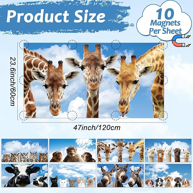 Wiooffen 8Pcs Fluorescent Light Covers with 80 Magnets Decorative for Classroom Ceiling Light 4 x 2 Ft Magnetic Light Cover Filter Easy Install for Office Hospitals & Home Drop Ceiling Supplies (Zoo)