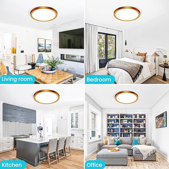 libtit 7 Inch Golden Bronze Flush Mount Ceiling Light, 15W Aureate Ceiling Light Fixture, 3000K/4000K/6500K Color Selectable, Gilded Round Ceiling Lighting for Bedroom Kitchen Pantry