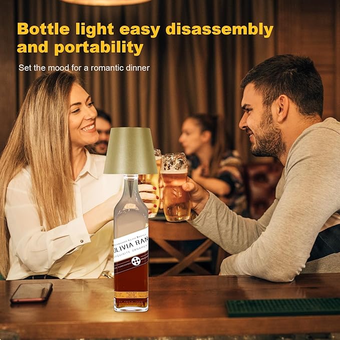 Wireless Bottle Lamp, 2024 New 3 Color Rechargeable Wine Bottle Lights for Bars Restaurants (Yellow, 1PC)