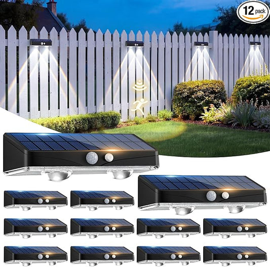 kolpop Solar Fence Lights Outdoor with Motion Sensor, Fence Lights Solar Powered,IP65 Waterproof,3 Modes LED Solar Lights for Patio,Backyard,Railing,Wall,Nighttime,Party,Pool,12 Pack,Cool White
