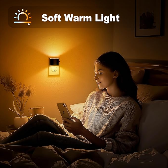 JandCase Night Light, Modern Night Lights Plug into Wall,2 Pack Dusk to Dawn Sensor Nightlight, Amber Brightness Adjustable Nightlight for Kids Bathroom Hallway Kitchen Bedroom Decor