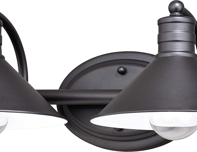 VAXCEL Akron 2-Light 18 inch Wide Oil Rubbed Bronze and Matte White Farmhouse Bathroom Vanity Lighting Fixture, Metal Shade, Dimmable, LED Compatible, Over The Mirror Mounted Steel Wall Sconce