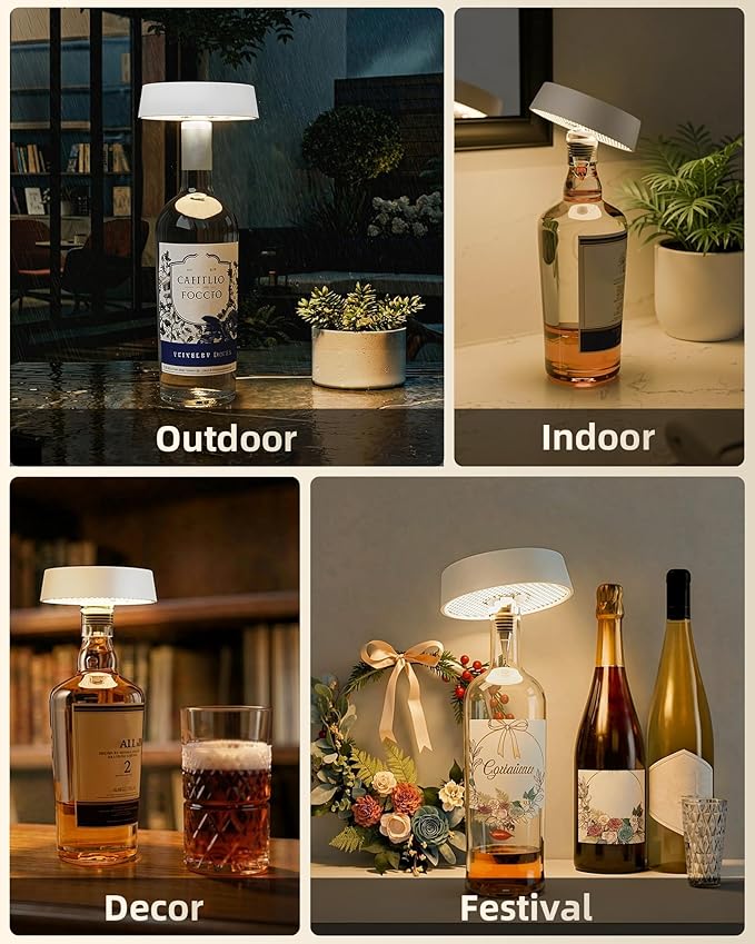 Wireless Bottle Lamp Shade, Rechargeable Wine Bottle Lights for Liquor Bottles, RGB, Touch Control 3 Color Temperatures, Dimmable, Outdoor Waterproof, Restaurant & Home Bar Décor, Gift, White 1Pc
