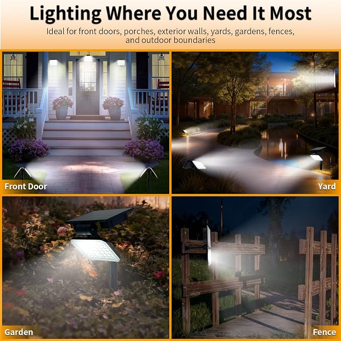 JINXING Solar Spot Lights Outdoor, Motion Sensor Solar Flood Light with Dusk to Dawn, IP65 Waterproof Solar Security Light for Pathway, Front Door, Porch, Yard, Wall, Garden, Stake or Wall Mount