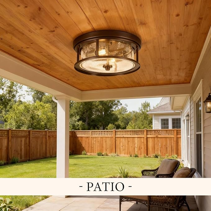 Ceiling Light Fixtures Flush Mount Light, 2 Bulb with Glass Flush Mount Ceiling Lights Fixture Bedroom, Indoor Outdoor Ceiling Lights for Porch Hallway Kitchen