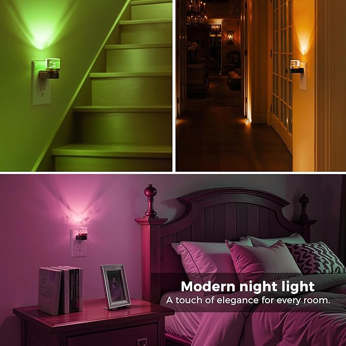 L LOHAS LED Night Light, Night Lights Plug into Wall, Color Changing Nightlight RGB with Dusk to Dawn Sensor, for Halloween, Christmas, Holiday, Hallway Bedroom Kids Room, 2 Pack