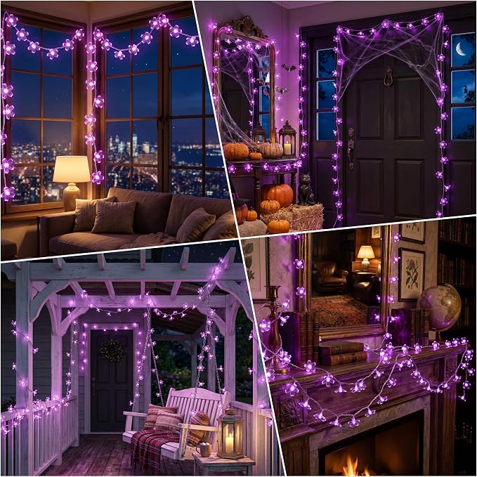 ITICdecor Flower String Lights 15FT 30LED Fairy Lights Battery Operated Indoor&Outdoor Twinkle Lighting Bedroom Decor for Party Wedding Xmas Tree(Purple)