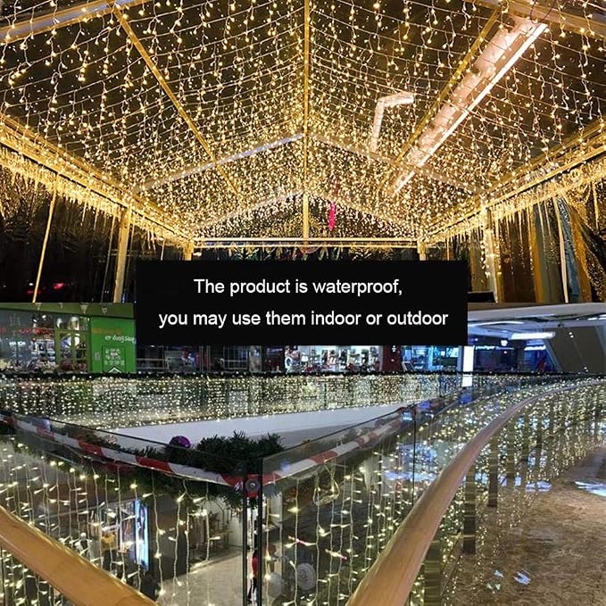 ZIMINGU Icicle Dripping Lights, 13FT 144 LEDs 8 Modes Christmas Connectable Twinkle Window Curtain Fairy Waterfall Diwali Ceiling String Lights for Outdoor Indoor Decorations (Warm White, 4X0.6M)